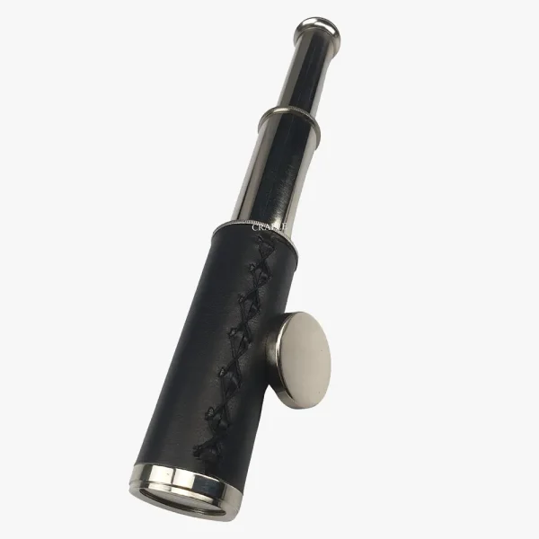 Handmade Antique Brass Telescope with Black Leather Wrap - Image 1