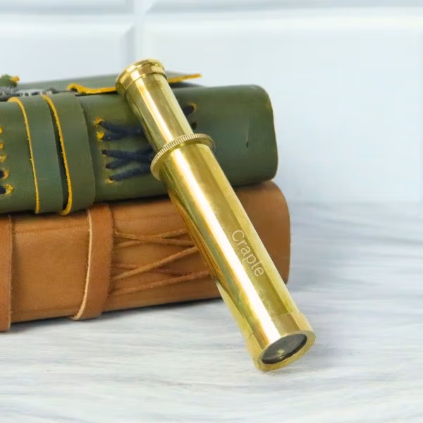 5.5" Pocket-Sized Pencil Telescope | Shiny Brass, Achromatic Lens | Novelty Spyglass Gift & Desk Accessory - Image 2