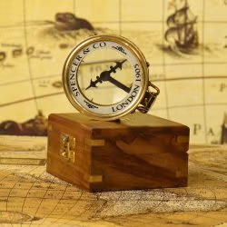 Magnifying Map Reader Spencer Compass |Shiny Brass, Needle Stop | Collector's Gift & Wooden Box