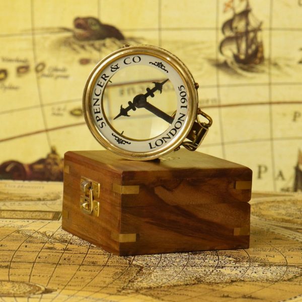 Magnifying Map Reader Spencer Compass |Shiny Brass, Needle Stop | Collector's Gift & Wooden Box - Image 1