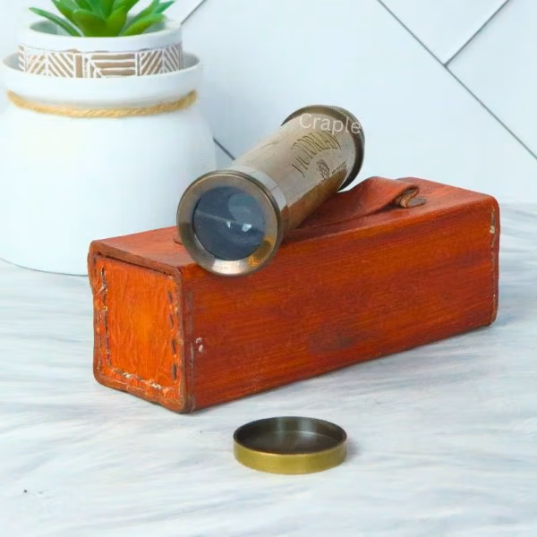 12" Handcrafted Victorian Telescope | Antique Brass, Extendable 3-Pipe, Achromatic Lens | Nautical Collectible & Decor Gift - Image 4