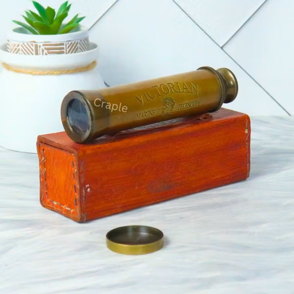 12" Handcrafted Victorian Telescope | Antique Brass, Extendable 3-Pipe, Achromatic Lens | Nautical Collectible & Decor Gift - Image 3