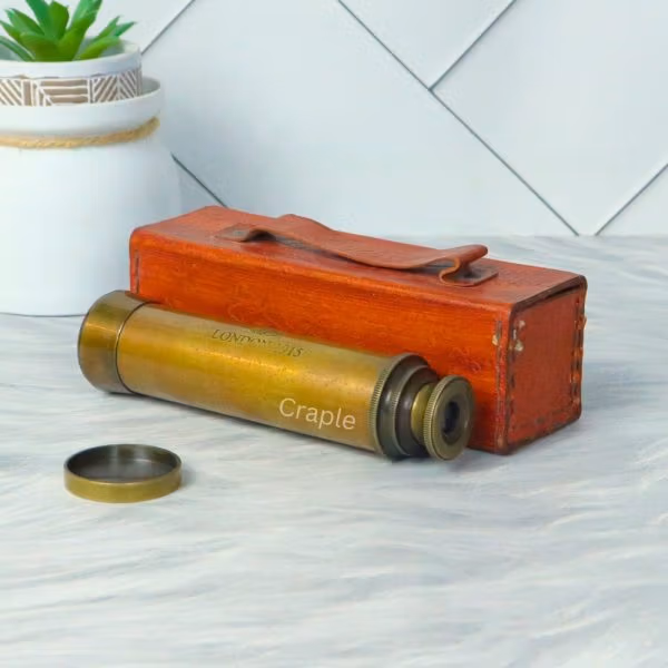 12" Handcrafted Victorian Telescope | Antique Brass, Extendable 3-Pipe, Achromatic Lens | Nautical Collectible & Decor Gift - Image 6
