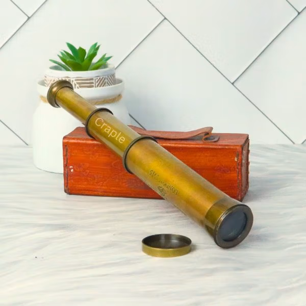 12" Handcrafted Victorian Telescope | Antique Brass, Extendable 3-Pipe, Achromatic Lens | Nautical Collectible & Decor Gift - Image 2