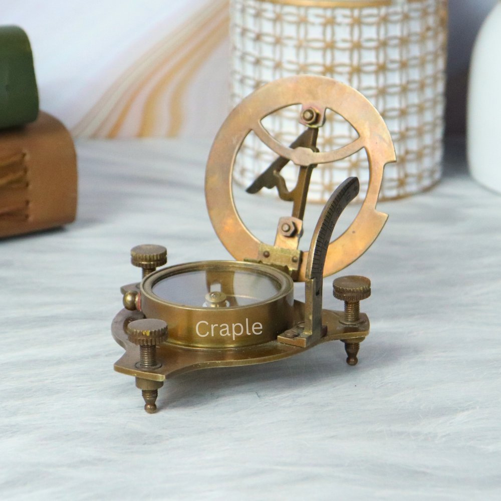 Adjustable Antique Brass Sundial Compass West London Gift Box