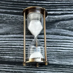 Petite Antique Brass Sand Timer | Classic Hourglass Design, White Sand | Vintage Desk Decor & Charming Gift - Image 2