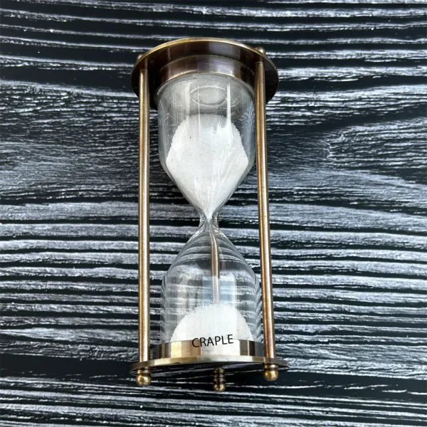 Petite Antique Brass Sand Timer | Classic Hourglass Design, White Sand | Vintage Desk Decor & Charming Gift - Image 2