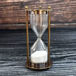 Petite Antique Brass Sand Timer | Classic Hourglass Design, White Sand | Vintage Desk Decor & Charming Gift - Image 3
