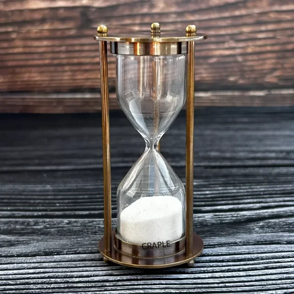 Petite Antique Brass Sand Timer | Classic Hourglass Design, White Sand | Vintage Desk Decor & Charming Gift - Image 3