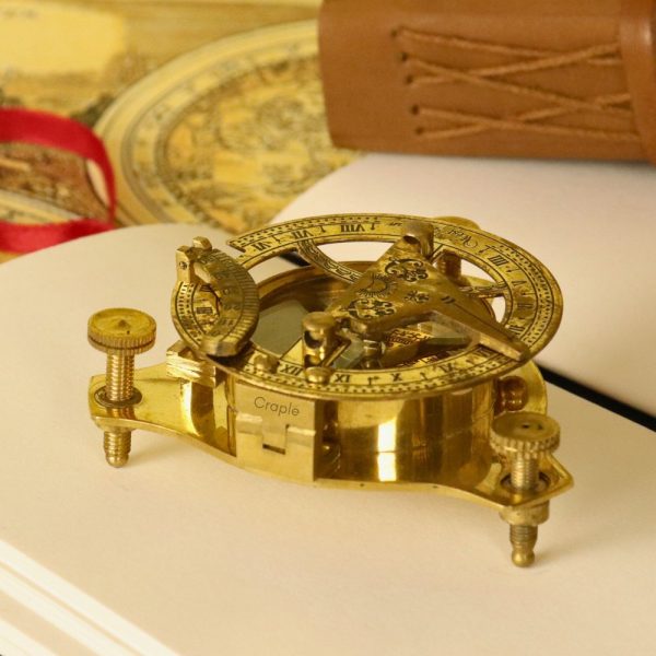 West London Shiny Brass Sundial Compass | Adjustable Leg, Needle Stop | Desktop Navigator & Scientific Decor - Image 5