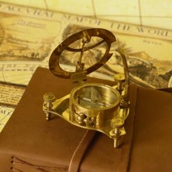 West London Shiny Brass Sundial Compass | Adjustable Leg, Needle Stop | Desktop Navigator & Scientific Decor - Image 2