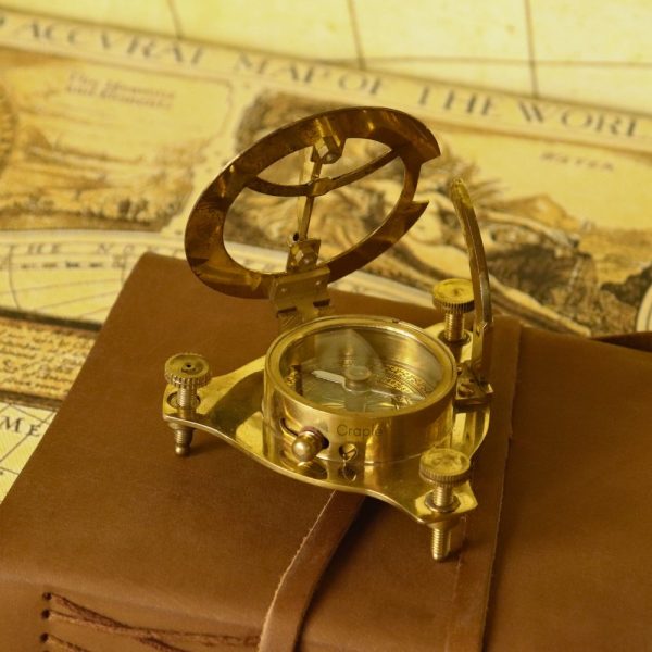 West London Shiny Brass Sundial Compass | Adjustable Leg, Needle Stop | Desktop Navigator & Scientific Decor - Image 2
