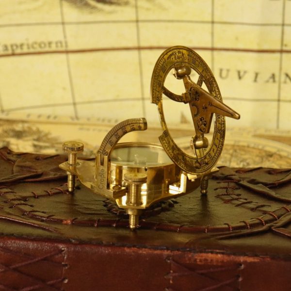 West London Shiny Brass Sundial Compass | Adjustable Leg, Needle Stop | Desktop Navigator & Scientific Decor - Image 3