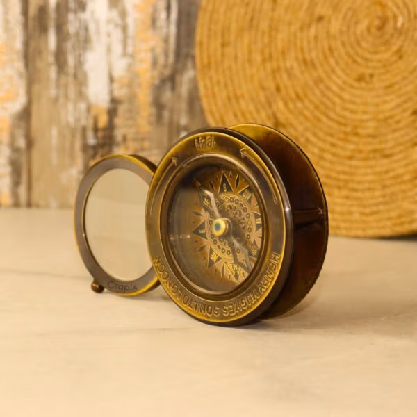 Sliding Magnifier Desk Compass | Antique Brass, Henry Hughes Son Style | Handcrafted Reading & Navigational Aid - Image 4