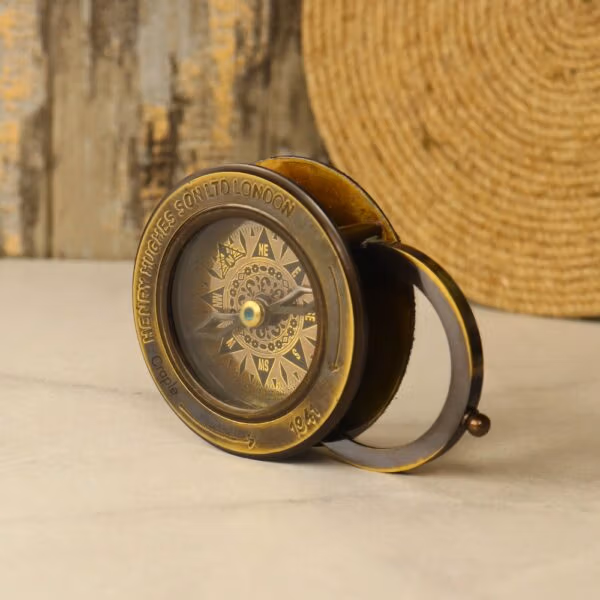 Sliding Magnifier Desk Compass | Antique Brass, Henry Hughes Son Style | Handcrafted Reading & Navigational Aid - Image 2