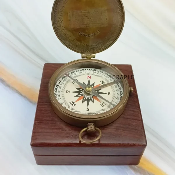 Antique Brass Handcrafted Magnetic Compass - Image 3