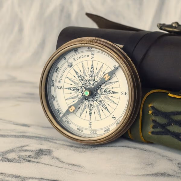 Antique Brass Compass with 40-Year Calendar | Wooden Box, Handcrafted | Collector's & Executive Gift - Image 2