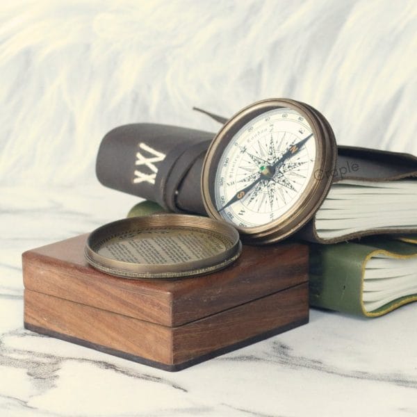Antique Brass Compass with 40-Year Calendar | Wooden Box, Handcrafted | Collector's & Executive Gift - Image 5