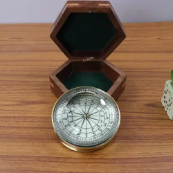 Spinning Dial Shiny Brass Compass Paperweight | Magnifying Dome Glass, Vintage Style | Handcrafted Desk Decor & Executive Gift - Image 2