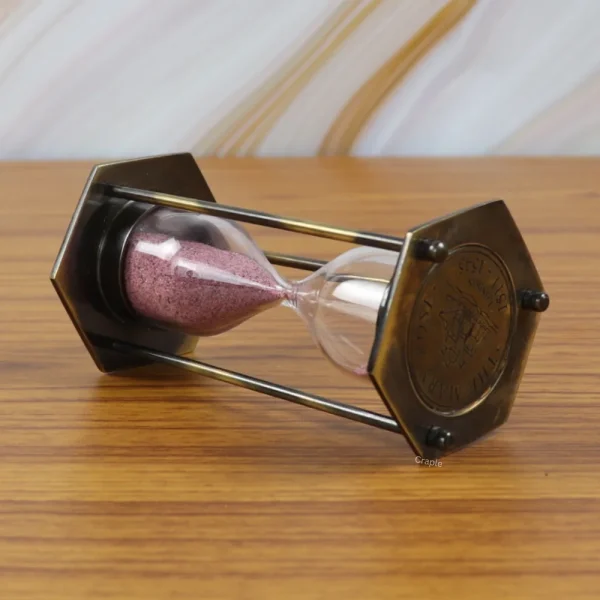 Hexagonal 3-Minute Sand Timer | Black Antique Brass, Pink Sand, Vintage Style | Desk Focus Aid & Charming Gift - Image 2