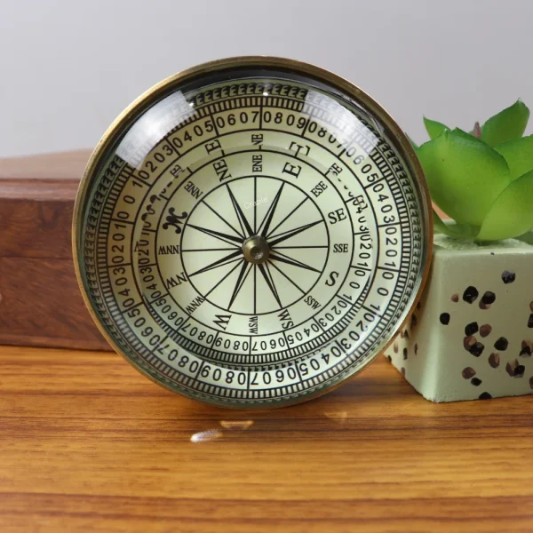 Spinning Dial Shiny Brass Compass Paperweight | Magnifying Dome Glass, Vintage Style | Handcrafted Desk Decor & Executive Gift - Image 4