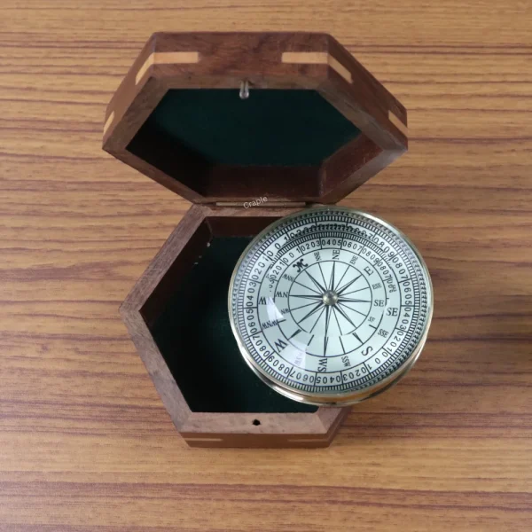 Spinning Dial Shiny Brass Compass Paperweight | Magnifying Dome Glass, Vintage Style | Handcrafted Desk Decor & Executive Gift - Image 3