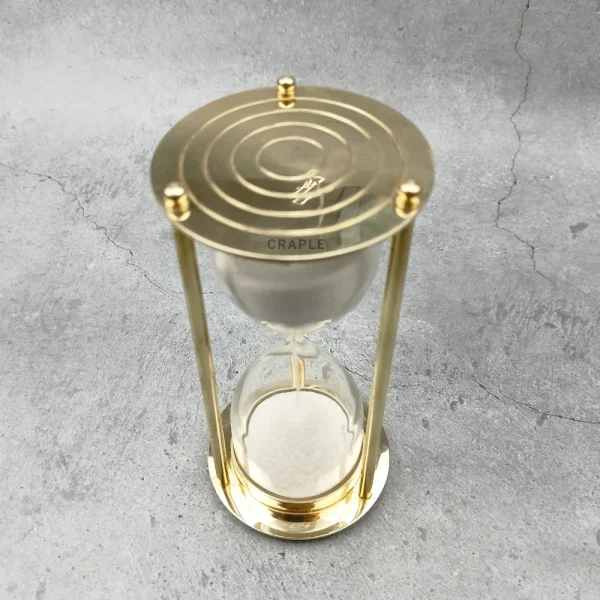 Concentric Detail 5-Minute Sand Timer | Shiny Brass, White Sand, Classic Design | Elegant Desk Decor & Focus Gift - Image 5