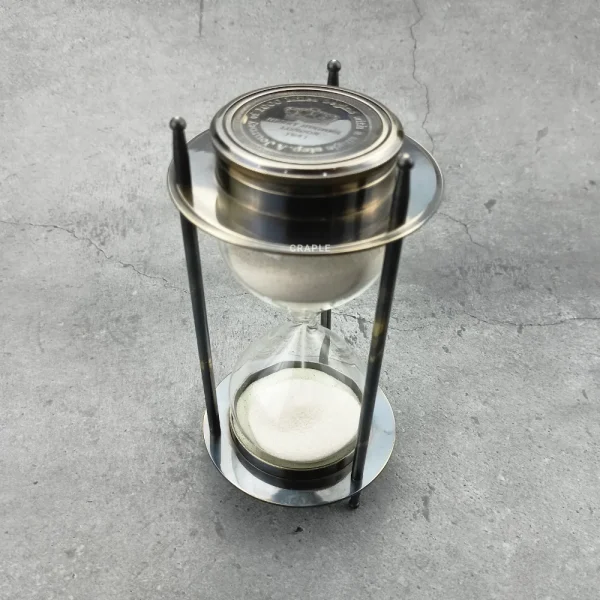 Dual Compass 5-Minute Sand Timer | Black Antique Brass, Engraved Lid, White Sand | Nautical Decor & Unique Gift - Image 4