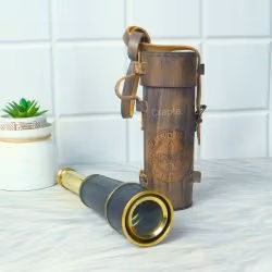 18.3" Leather Wrapped Nautical Telescope | Shiny Brass, Large 3-Pipe Extendable | Decor Gift with Case - Image 4