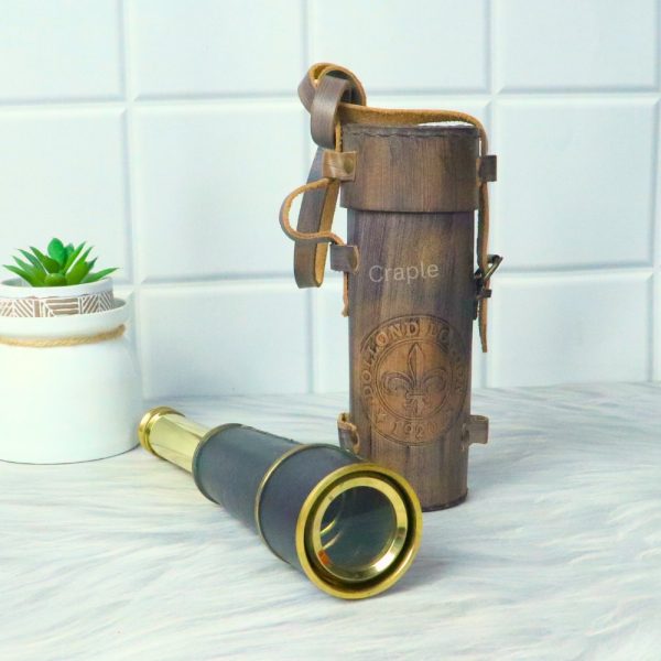 18.3" Leather Wrapped Nautical Telescope | Shiny Brass, Large 3-Pipe Extendable | Decor Gift with Case - Image 4