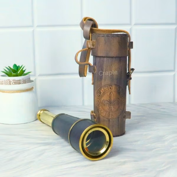 18.3" Leather Wrapped Nautical Telescope | Shiny Brass, Large 3-Pipe Extendable | Decor Gift with Case - Image 4