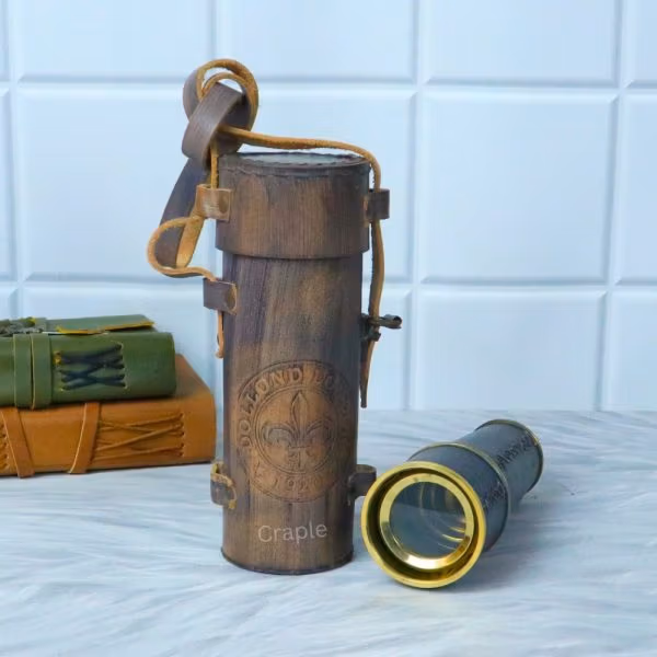 18.3" Leather Wrapped Nautical Telescope | Shiny Brass, Large 3-Pipe Extendable | Decor Gift with Case - Image 3