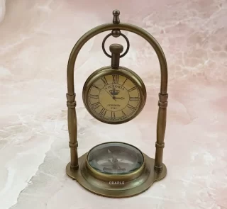 Victoria London Brass Clock with Built-in Compass