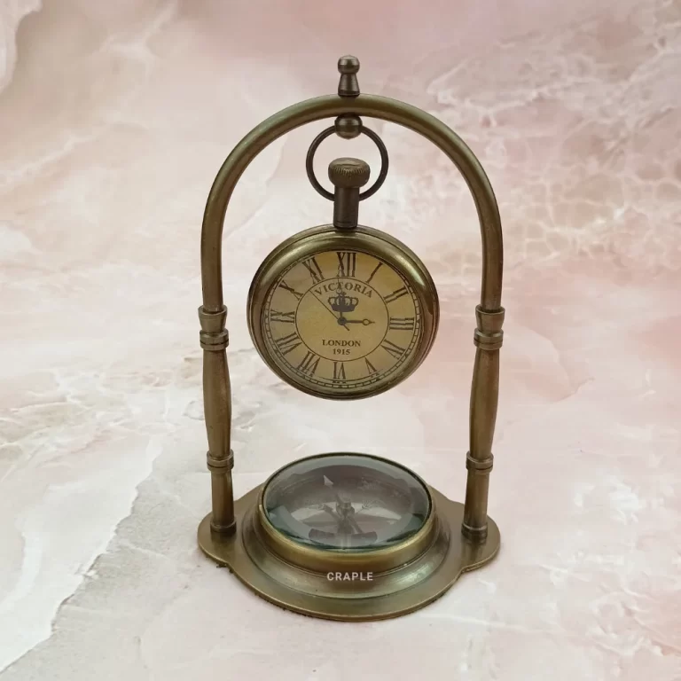 Victoria London Brass Clock with Built-in Compass