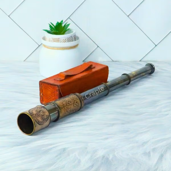 16.3" Embossed Leather Dollond London Telescope | Black Antique Brass, 4-Pipe Extendable | Nautical Collectible & Decor Gift - Image 8
