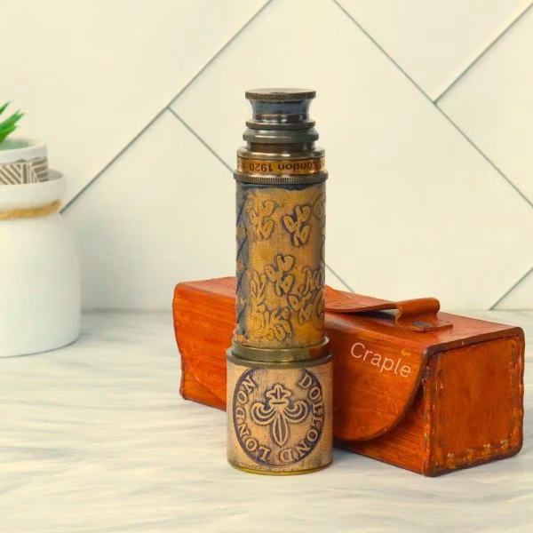 16.3" Embossed Leather Dollond London Telescope | Black Antique Brass, 4-Pipe Extendable | Nautical Collectible & Decor Gift - Image 2