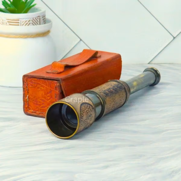 16.3" Embossed Leather Dollond London Telescope | Black Antique Brass, 4-Pipe Extendable | Nautical Collectible & Decor Gift - Image 6