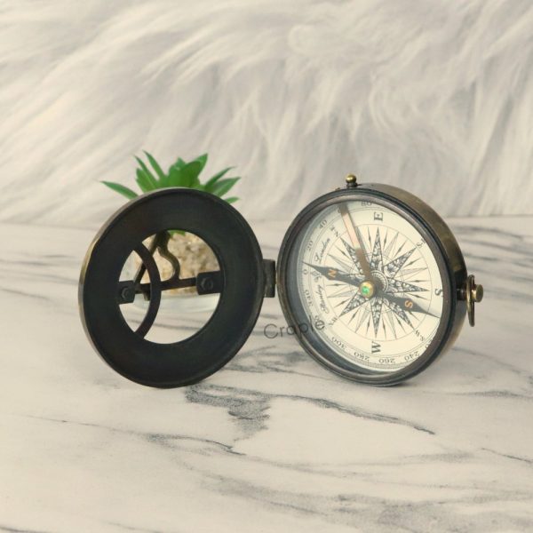 West London Black Antique Sundial Compass | Sliding Needle Stop, Handcrafted, Chain Included | Pocket Navigational Instrument - Image 2