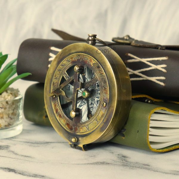 West London Black Antique Sundial Compass | Sliding Needle Stop, Handcrafted, Chain Included | Pocket Navigational Instrument - Image 8
