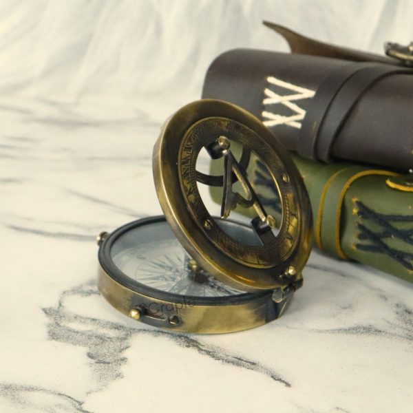 West London Black Antique Sundial Compass | Sliding Needle Stop, Handcrafted, Chain Included | Pocket Navigational Instrument - Image 5