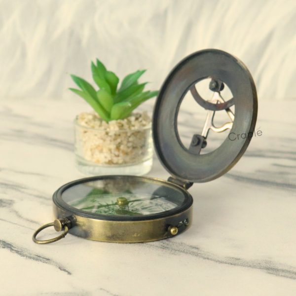West London Black Antique Sundial Compass | Sliding Needle Stop, Handcrafted, Chain Included | Pocket Navigational Instrument - Image 4