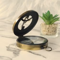 West London Black Antique Sundial Compass | Sliding Needle Stop, Handcrafted, Chain Included | Pocket Navigational Instrument - Image 3