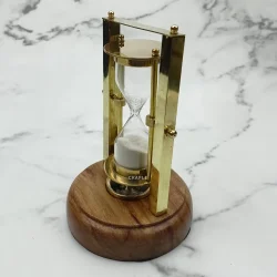 Vintage Brass Rotation Hourglass Wood Base Compass - Image 3