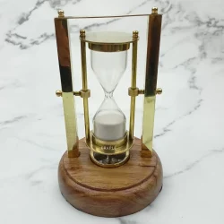 Vintage Brass Rotation Hourglass Wood Base Compass - Image 2