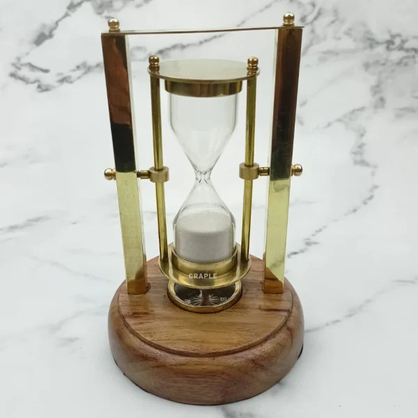 Vintage Brass Rotation Hourglass Wood Base Compass - Image 2