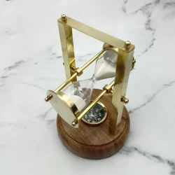 Vintage Brass Rotation Hourglass Wood Base Compass - Image 4