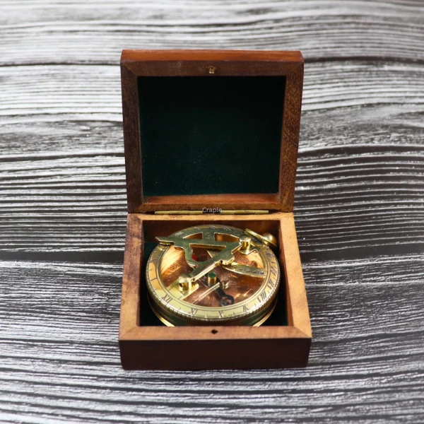 Gilbert & Sons Pocket Sundial Compass | Shiny Brass, Foldable Gnomon | Vintage Navigational Gift with Wooden Box - Image 5