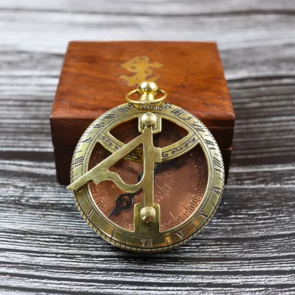 Gilbert & Sons Pocket Sundial Compass | Shiny Brass, Foldable Gnomon | Vintage Navigational Gift with Wooden Box - Image 2