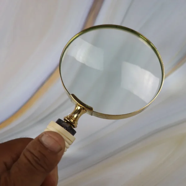 Shiny Brass Bone-Style Grip Magnifier | Handheld, Clear Lens | Reading Aid & Decorative Desk Accessory - Image 3
