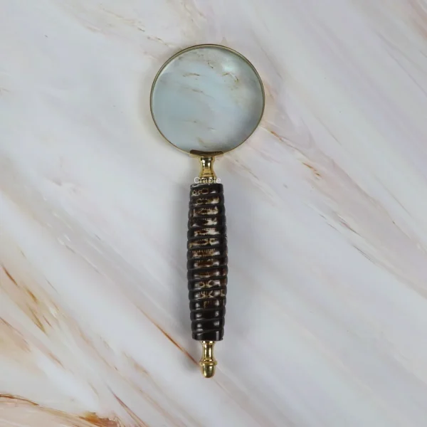 Ribbed Dark Handle Magnifier | Textured Grip, Shiny Brass | Elegant Reading Aid & Desk Accessory - Image 3